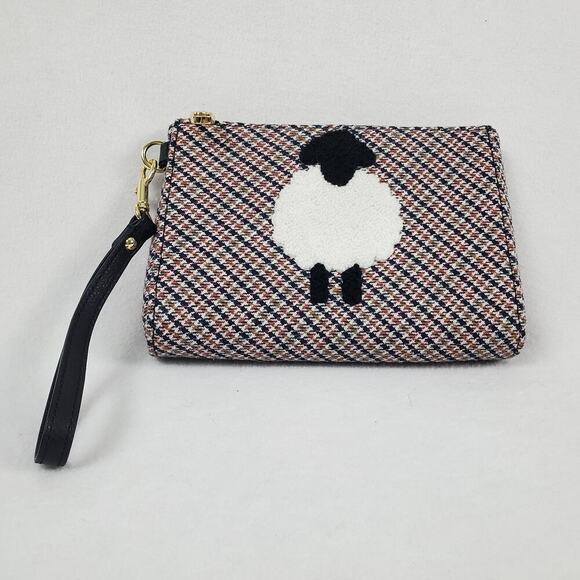 Vintage Talbots Wool Sheep Brown Black Wool Wristlet Purse - Picture 1 of 10